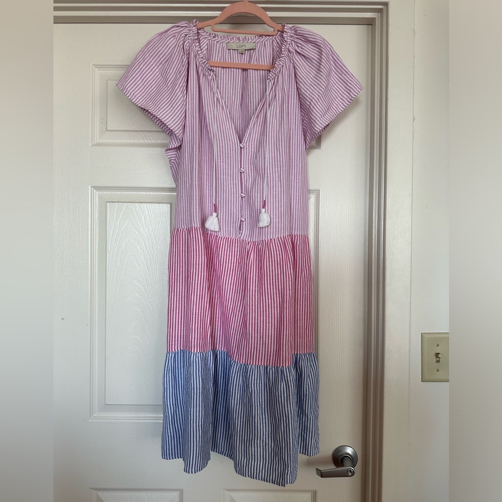 LOFT Pink and Blue Striped Dress